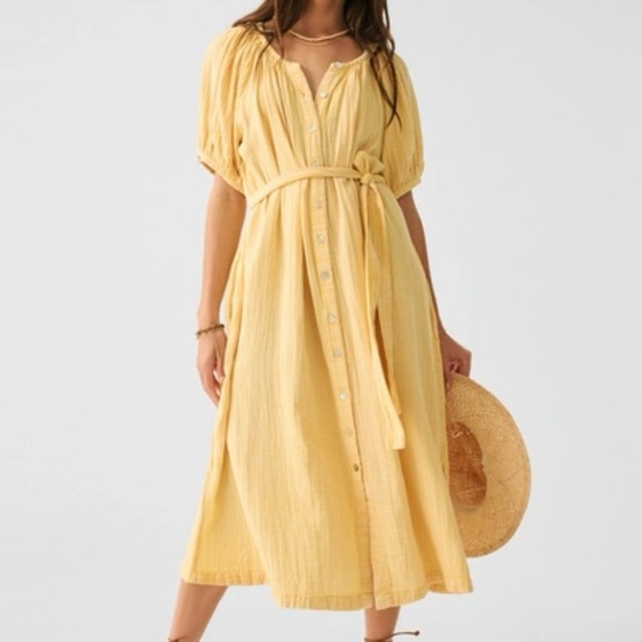 Faherty Dream Cotton Gauze Camel Dress in Sahara Sun New - Picture 9 of 9